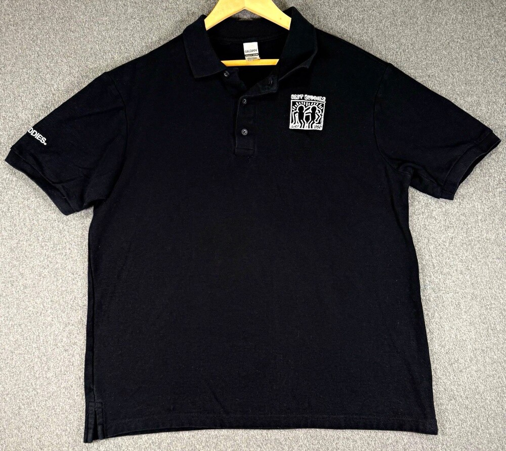 Best Buddies Keith Haring Polo Shirt Mens Large Black Embroidered Gildan